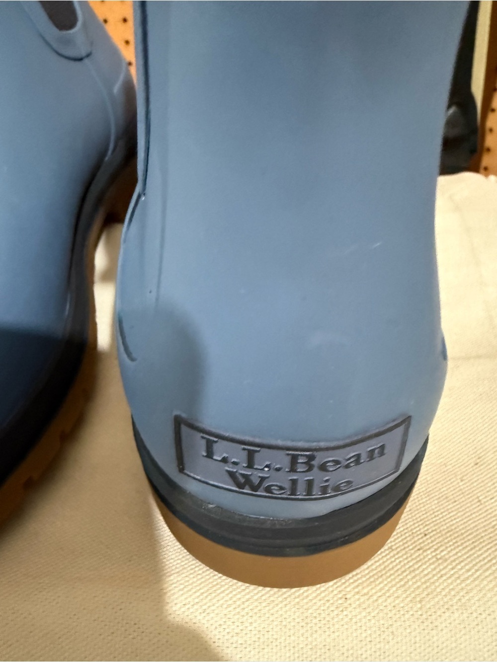 L.L. Bean Women’s Wellie Rain Boots in Light Blue and Brown